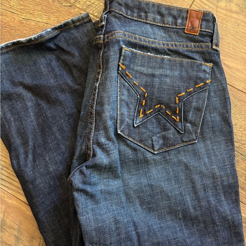 People's Liberation Dark Blue Bootcut Jeans with Orange Stitching